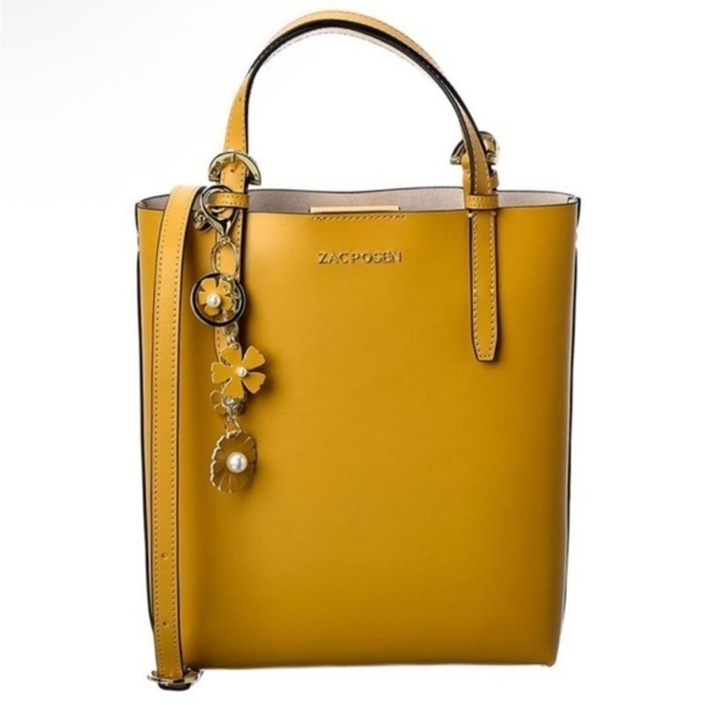 NWOT Zac Posen Floral Garden Small Tote Leather Crossbody, Light Yellow